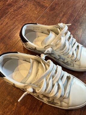 Saint Laurent White Leather Sneakers with Silver Star Accents